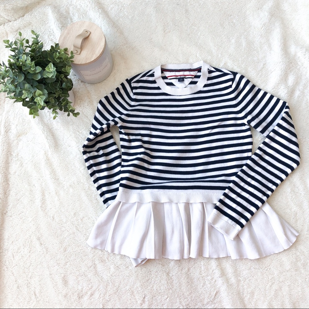 Tommy Hilfiger White & Blue Striped Sweater